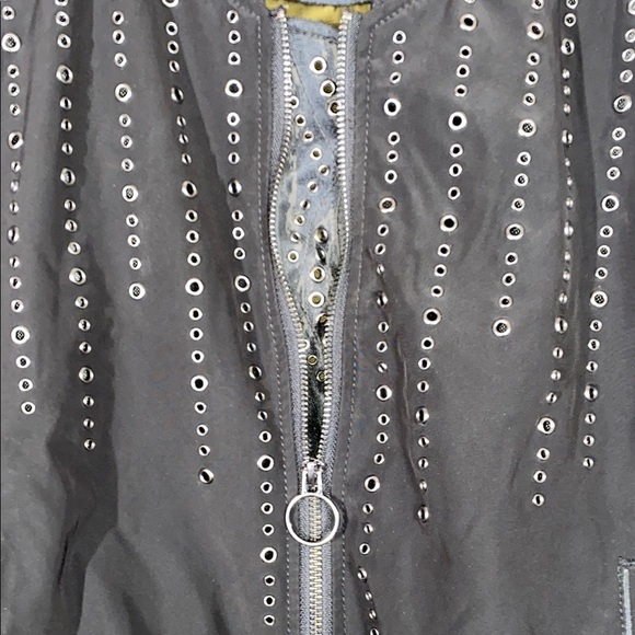 BLANKNYC Black L Studded Grommet Bomber Jacket O-Ring Zip Streetwear Punk Style - Picture 6 of 8